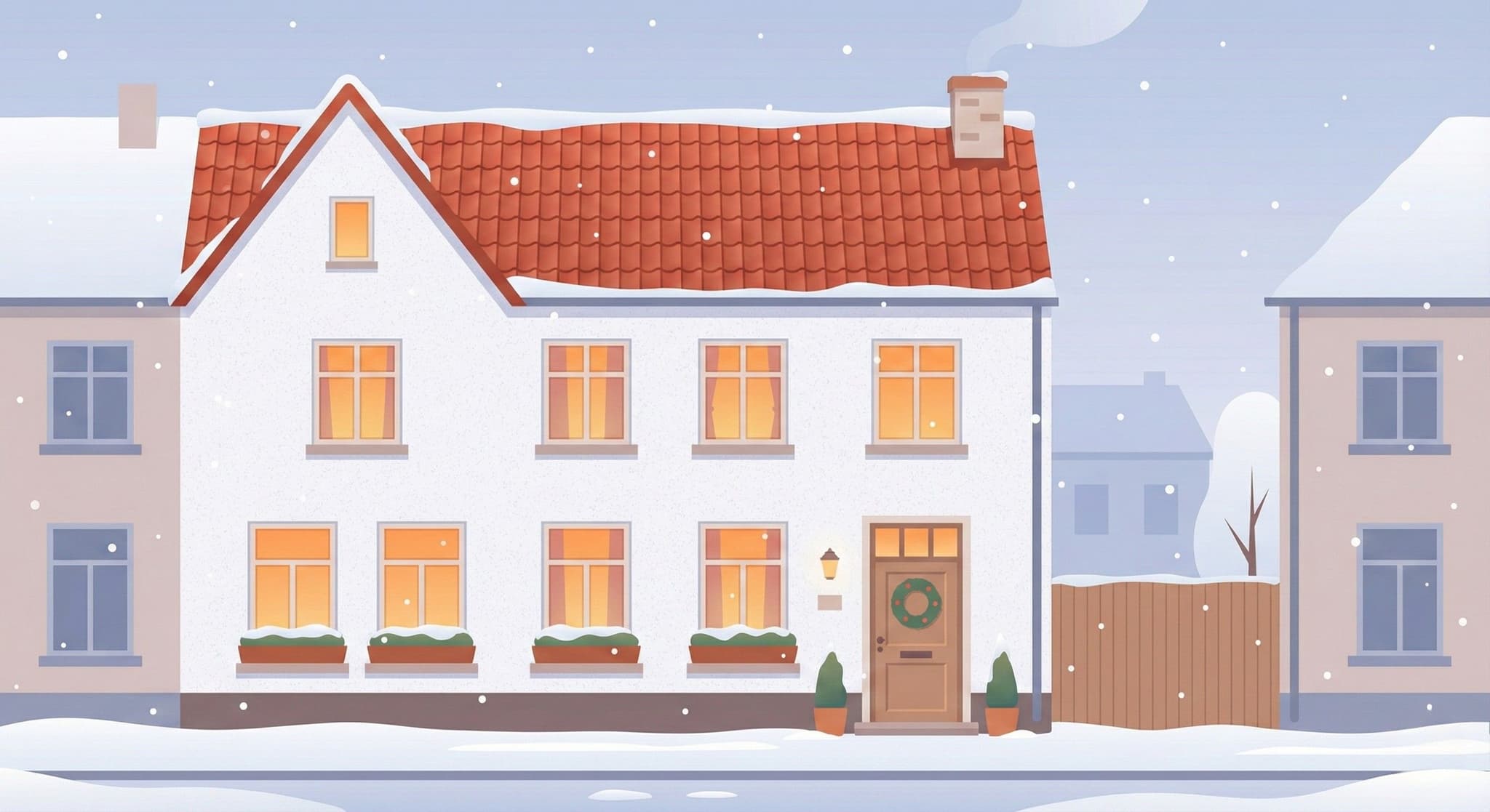 Gezellige woning met crepi gevel in winterse sfeer
