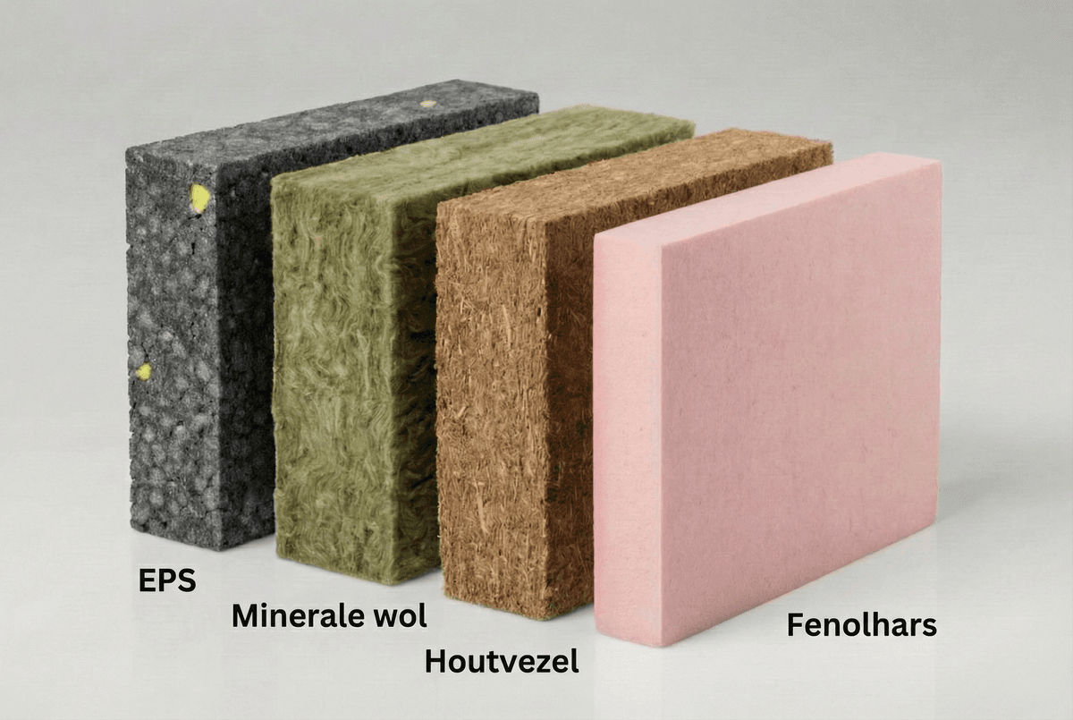 Vergelijking van isolatiematerialen: EPS, Minerale wol, Houtvezel en Fenolhars naast elkaar