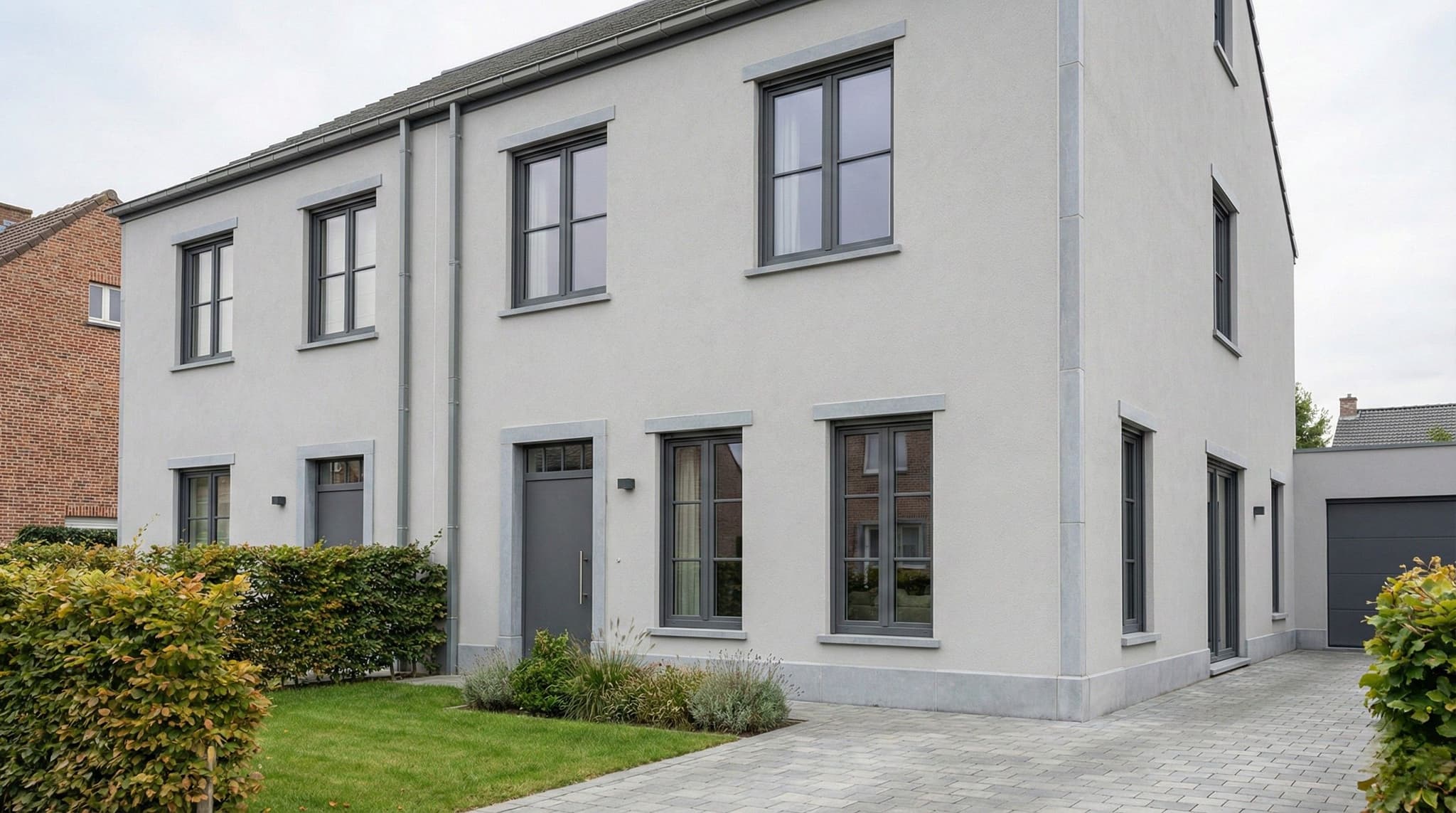 Halfopen Bebouwing Leuven - Halfopen bebouwing met Minerale crepi - lichtgrijs
