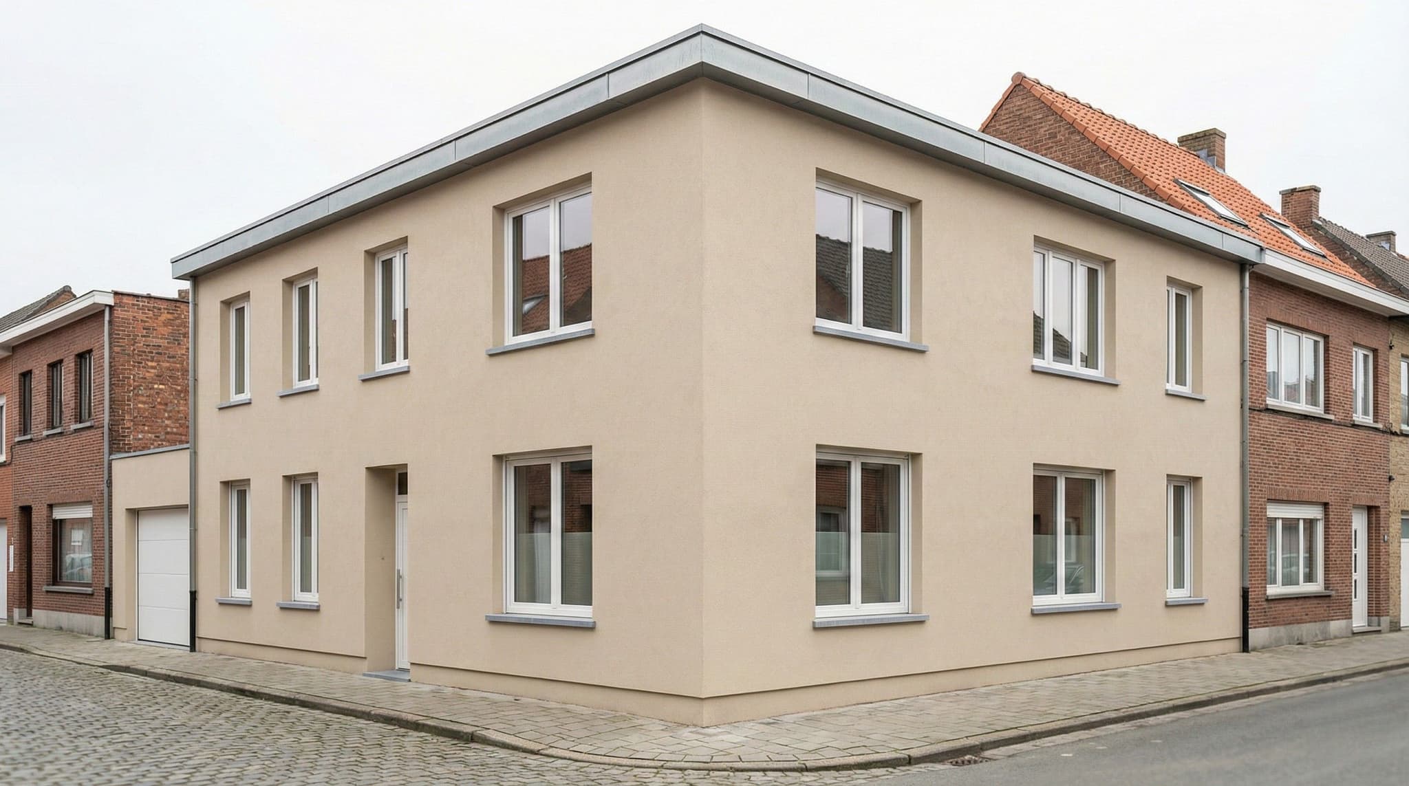 Hoekwoning Gent - Hoekwoning met Siliconenhars korrelcrepi - zandbeige
